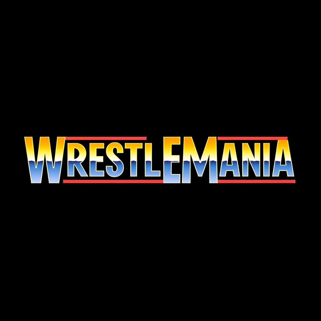 A nostalgic retro logo featuring the word 'WRESTLEMANIA' designed in the classic WWF WrestleMania font