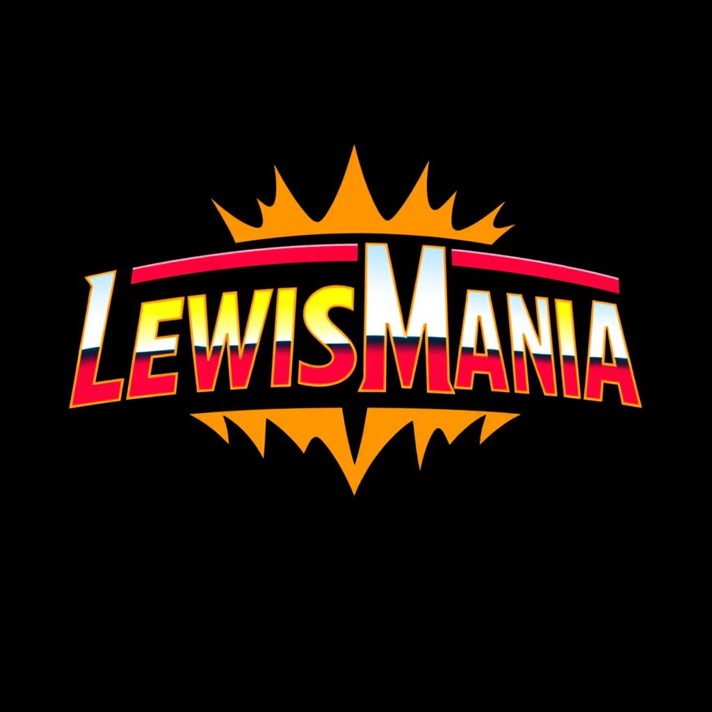 A retro logo featuring the word 'LEWISMANIA' creatively designed in the iconic WWF WrestleMania font