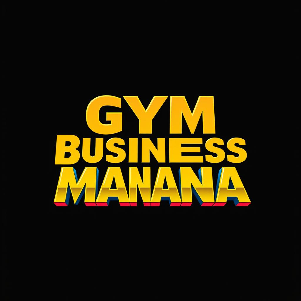 A retro-inspired logo featuring the phrase 'GYMBUSINESSMANIA' designed in the iconic WWF WrestleMania font