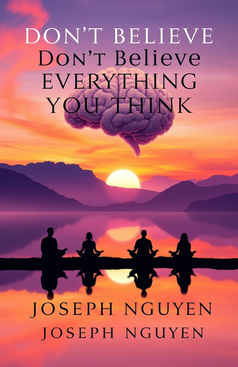 A visually striking book cover design inspired by 'Don't Believe Everything You Think' by Joseph Nguyen