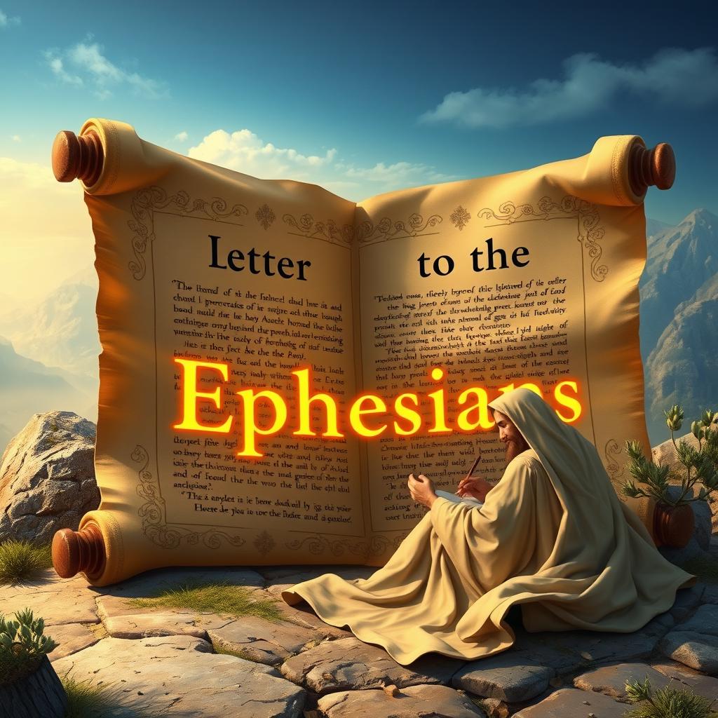 An artistic representation of a scroll or ancient manuscript titled 'Letter to the Ephesians'