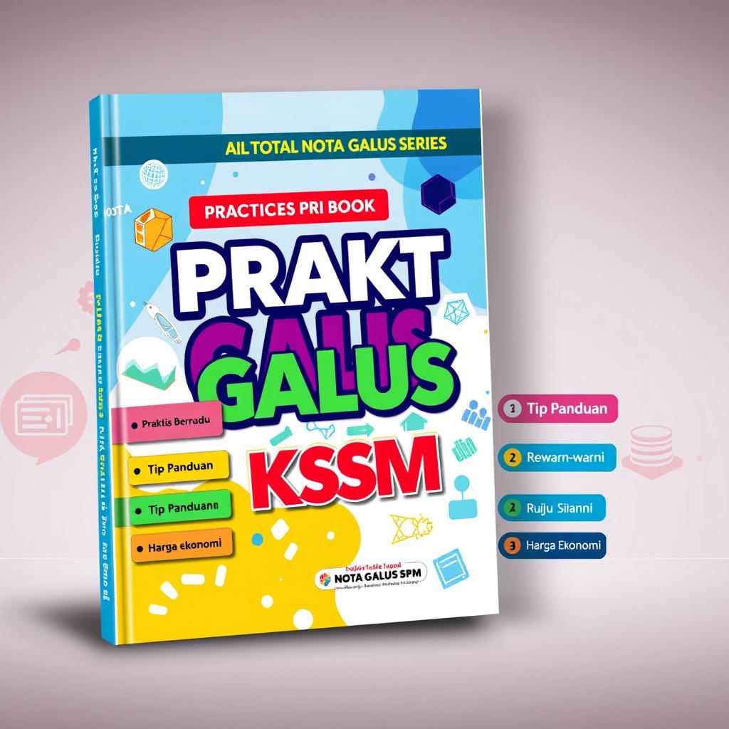 A vibrant and engaging book cover design for a practice book titled 'PRAKTIS GALUS KSSM'