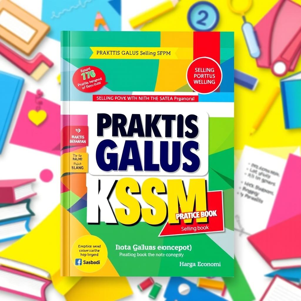 A vibrant and eye-catching book cover for a practice book titled 'PRAKTIS GALUS KSSM', designed to align with the concept of the Nota Galus SPM series by Sasbadi