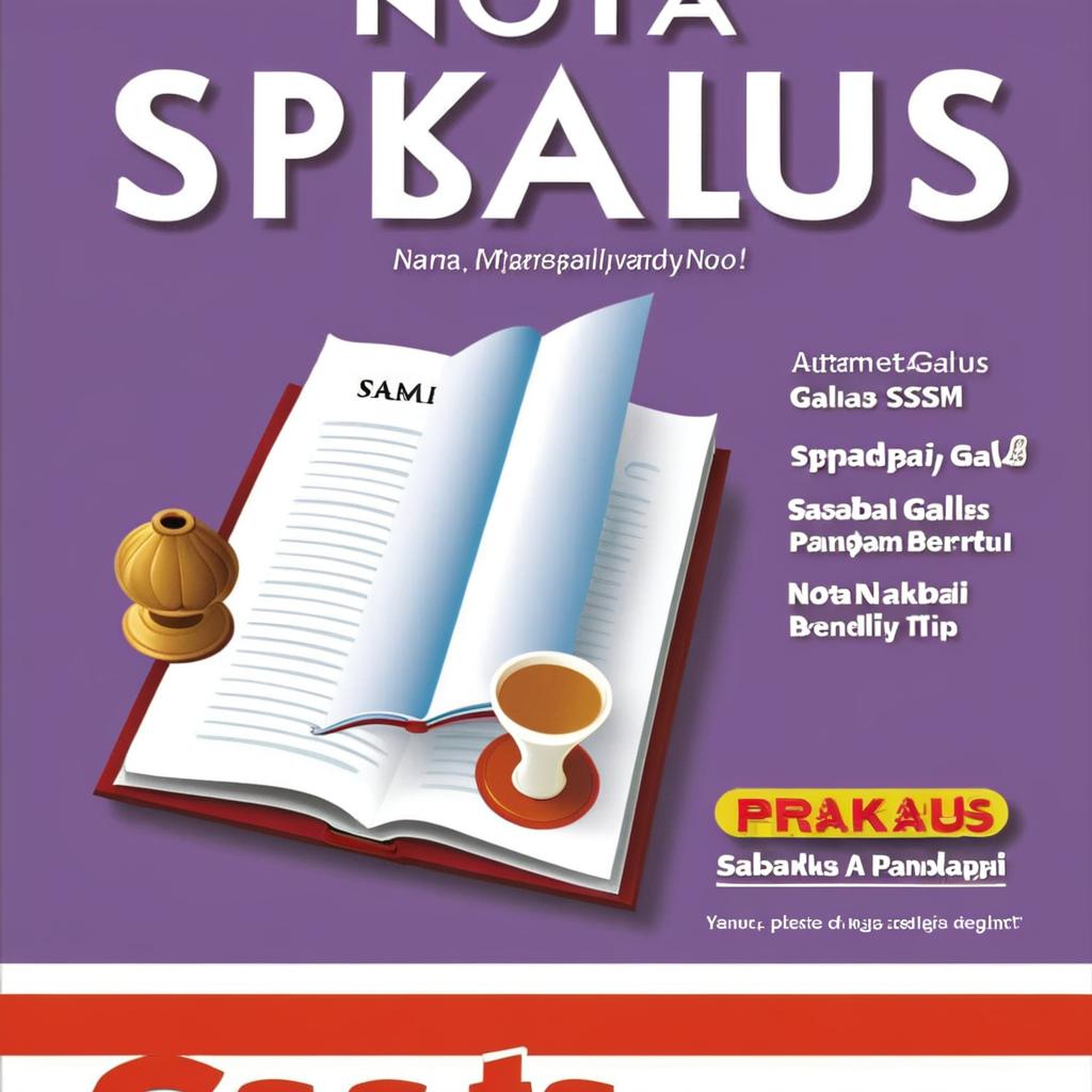 Design a book cover for a practice book that must follow concept of Nota Galus SPM cover by Sasbadi. Please refer to the attachment. The name of the book is PRAKTIS GALUS KSSM. It must have a few selling point on the cover. Those point of features are Praktis Berpandu, Tip Jawapan, Tip Panduan, Rujuk Silang, Berwarna-warni, Harga Ekonomi. Please arrange these selling point nicely on the cover so the customer can see them.