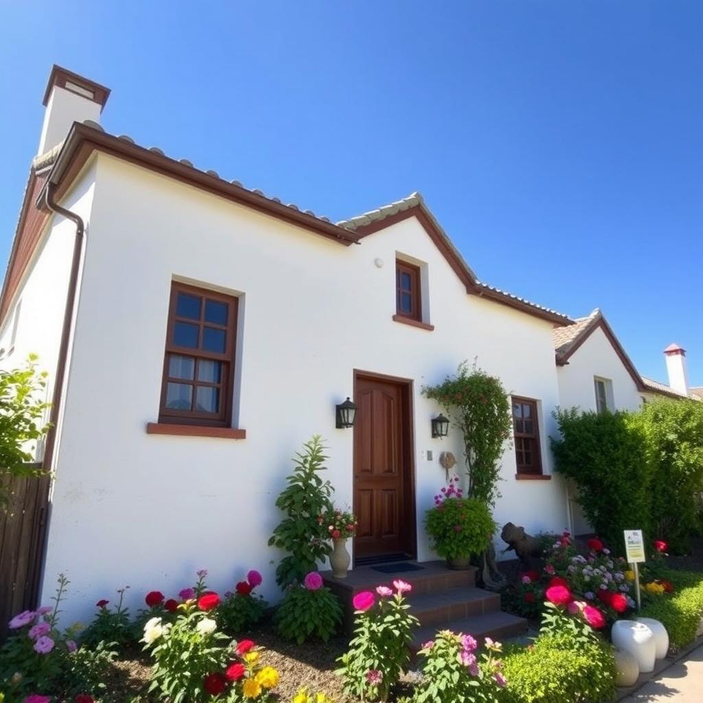 A charming house painted in a beautiful combination of white and brown tones