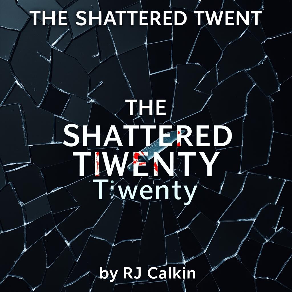 A dark, minimalist book cover for 'The Shattered Twenty', featuring only shattered glass that covers the entire surface