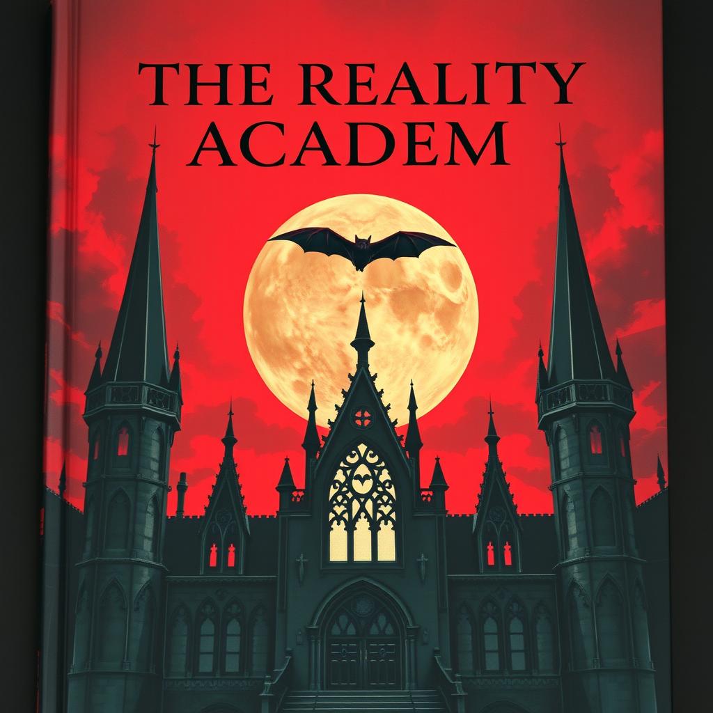 A book cover depicting the front view of a mystical academy, with an overwhelming sense of creepiness and fantasy