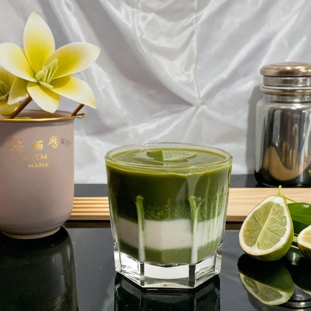 focus on glass with extra layer on matcha