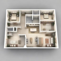 An architectural design of a 3-bedroom floor plan fitting a 23 ft x 60 ft space. Include areas such as kitchen, living room, and bathrooms, ensuring the layout is intuitive and efficient.