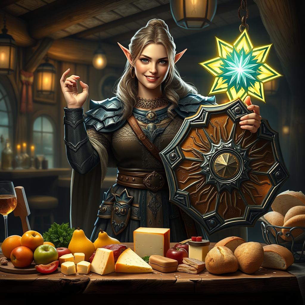 A realistic depiction of a female dwarf cleric, featuring a sturdy, muscular build and a friendly expression