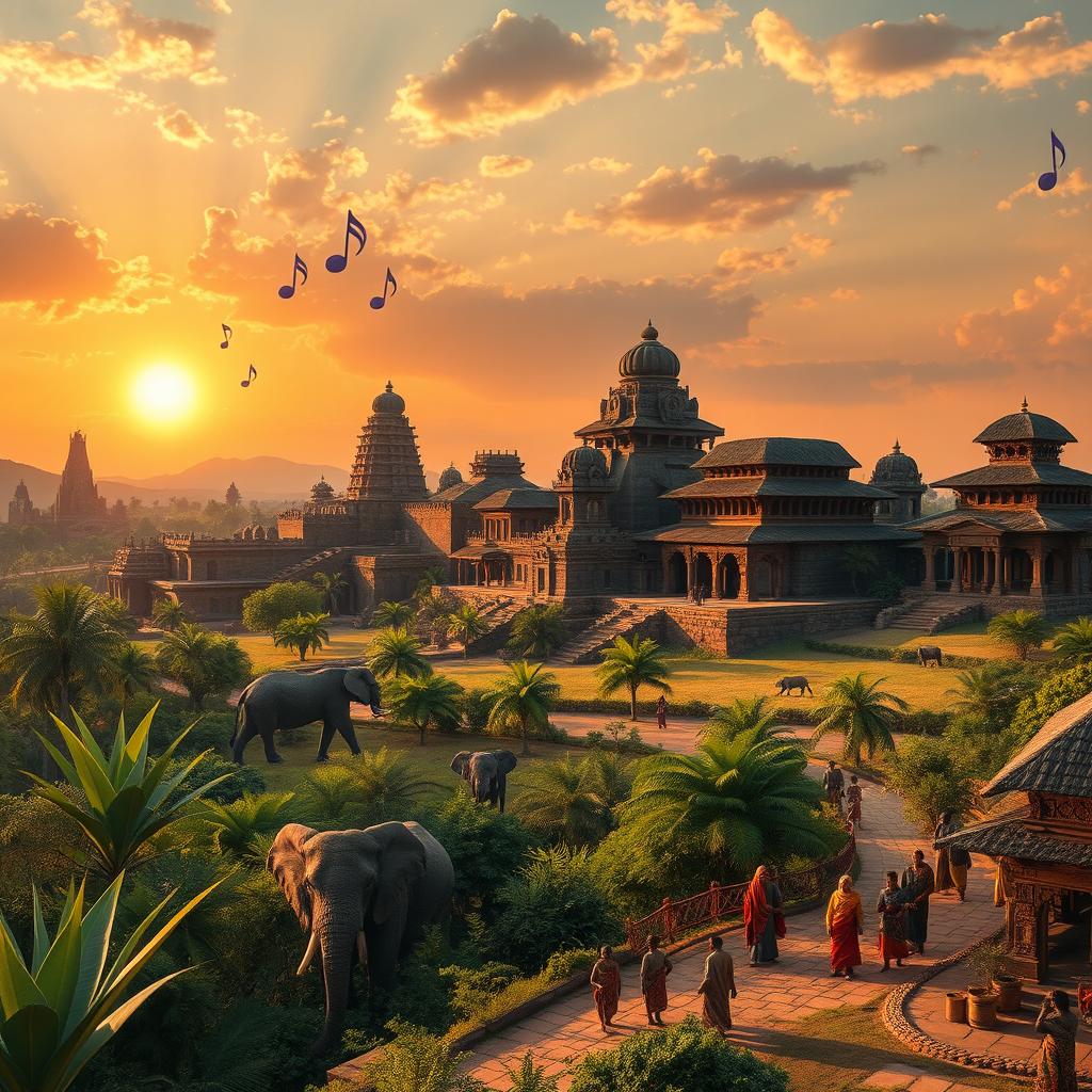 A majestic view of an ancient African kingdom, featuring grand stone architecture inspired by historical African civilizations