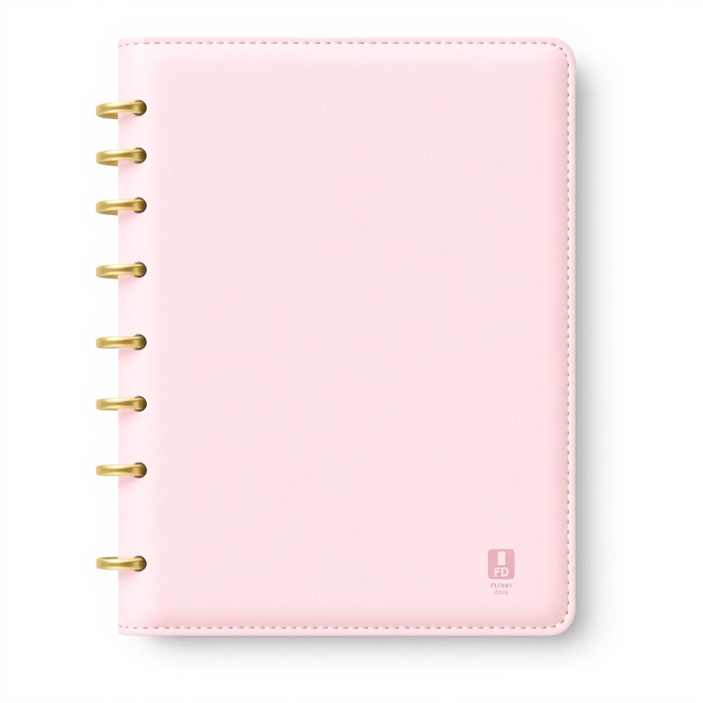 A digitally designed planner cover made from light pastel leather textures, featuring a sleek and modern aesthetic