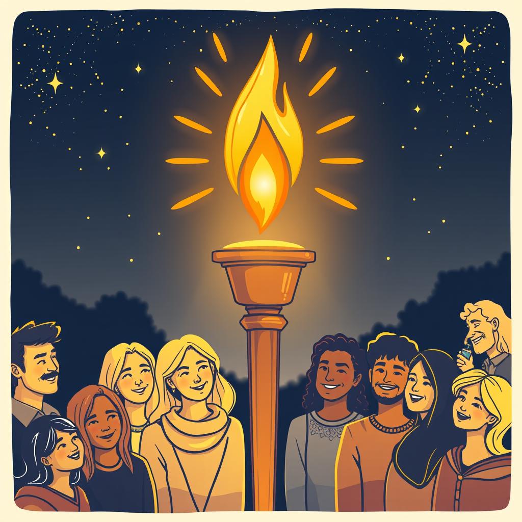A detailed illustration showcasing a simple yet effective torch design that symbolizes community lighting and connection