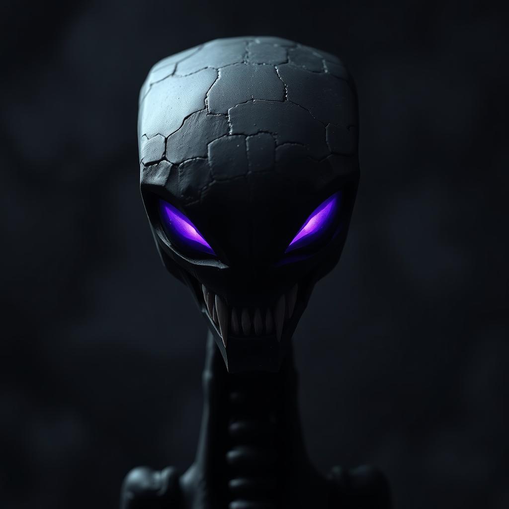 A close-up portrait of an Enderman from the popular video game, showcasing its tall and slender figure