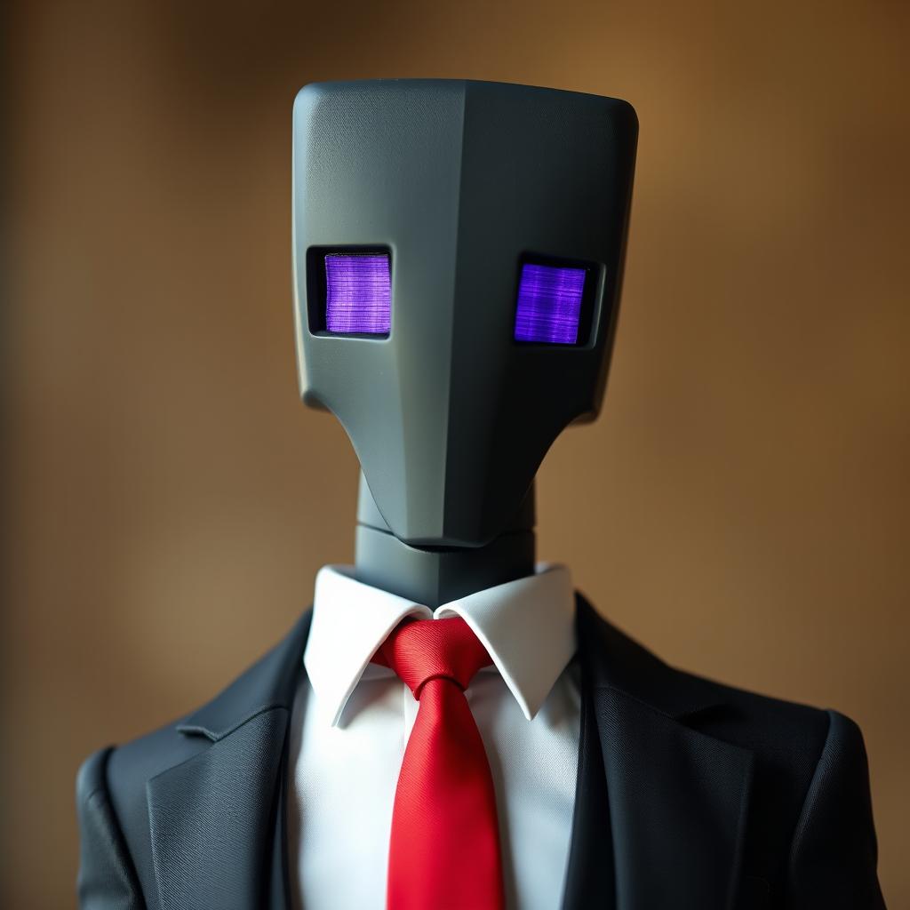 A close-up portrait of an Enderman character, featuring a tall, slender figure with a distinctive square head