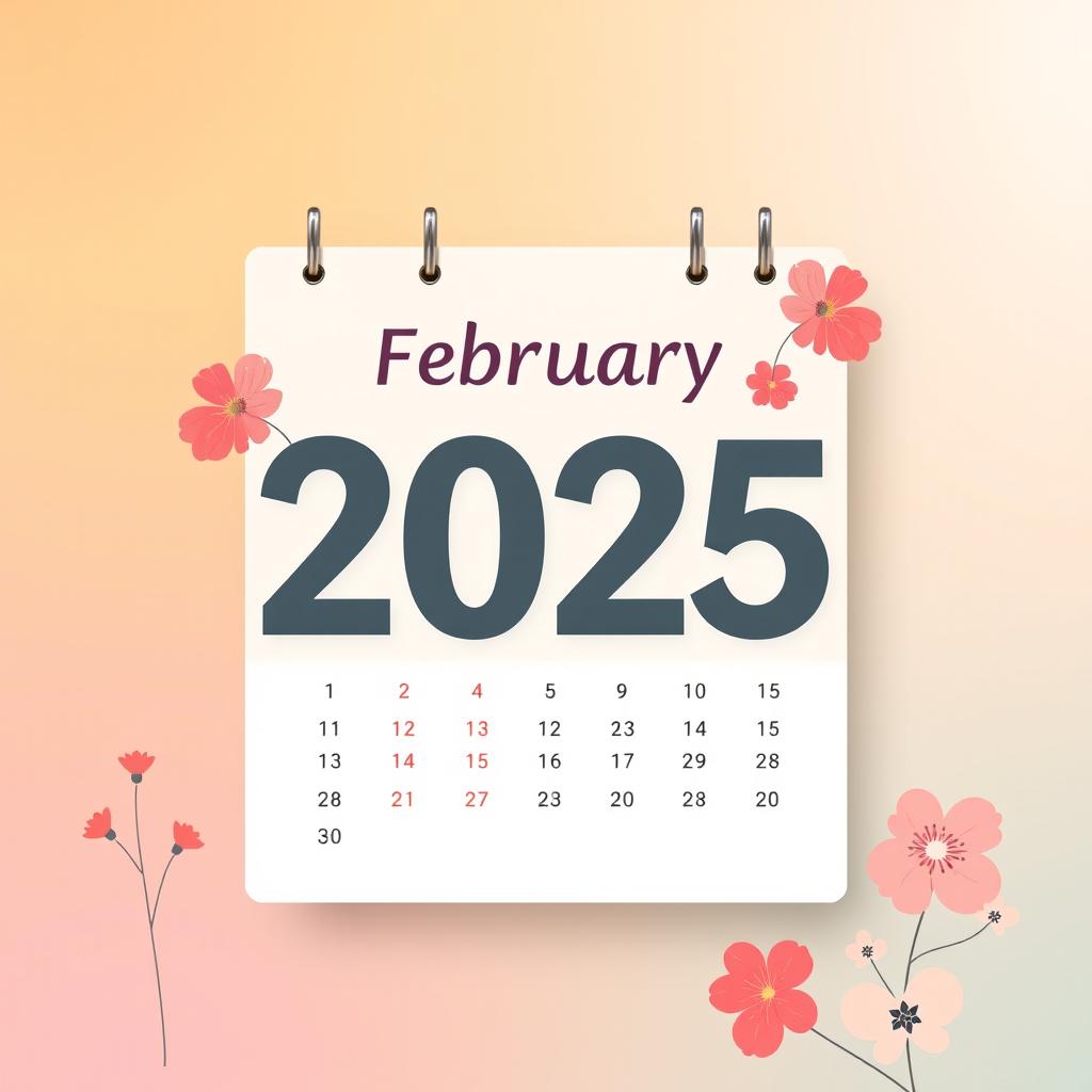A visually appealing calendar page featuring the month of February 2025, with the date prominently displayed as February 6, 2025