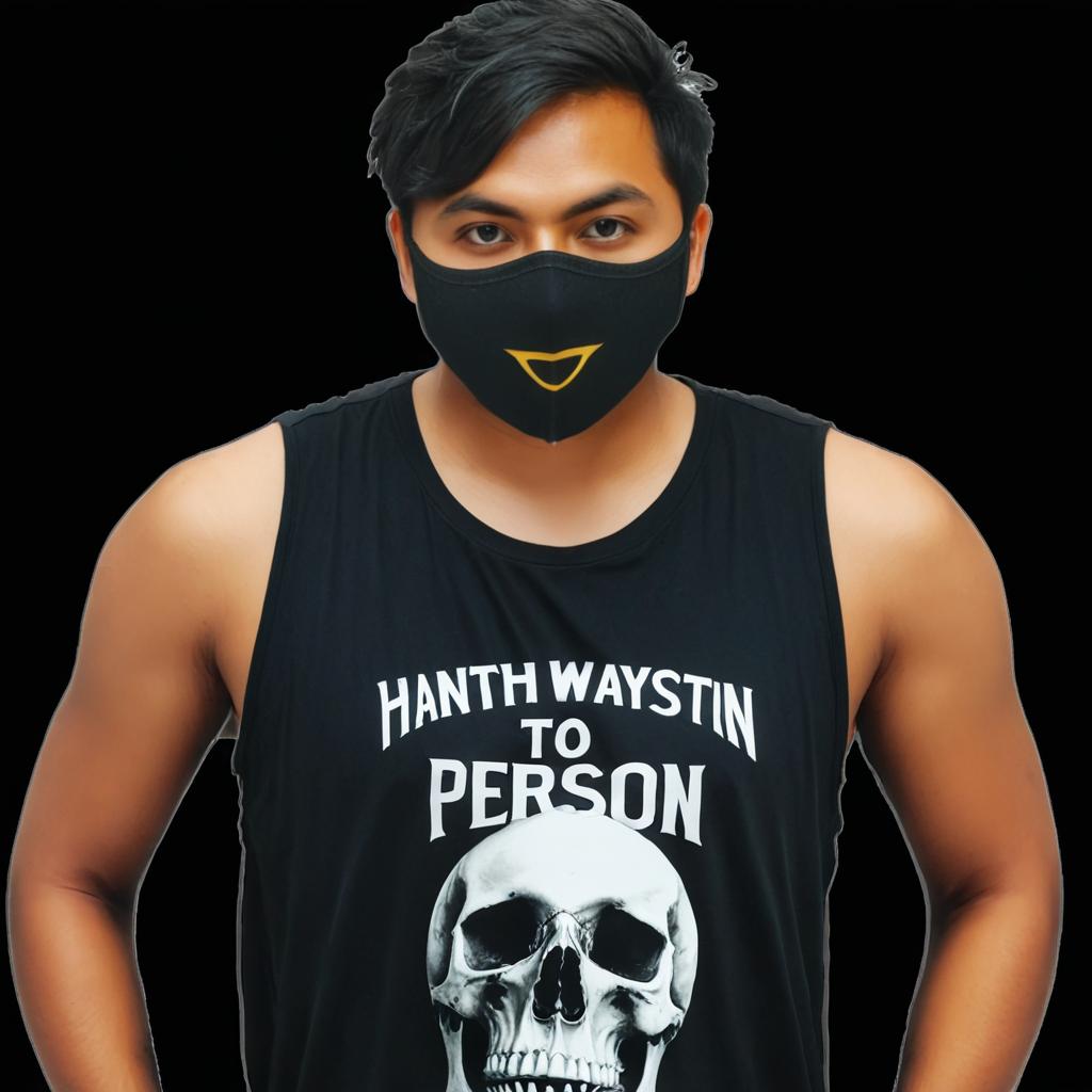 Intense Digital Artwork: Masked Individual with Edgy Expression