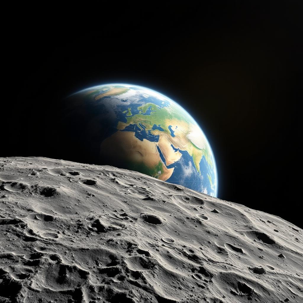 A stunning view of Earth from the Moon, showcasing the contrasting areas of conflict in Palestine and Ukraine