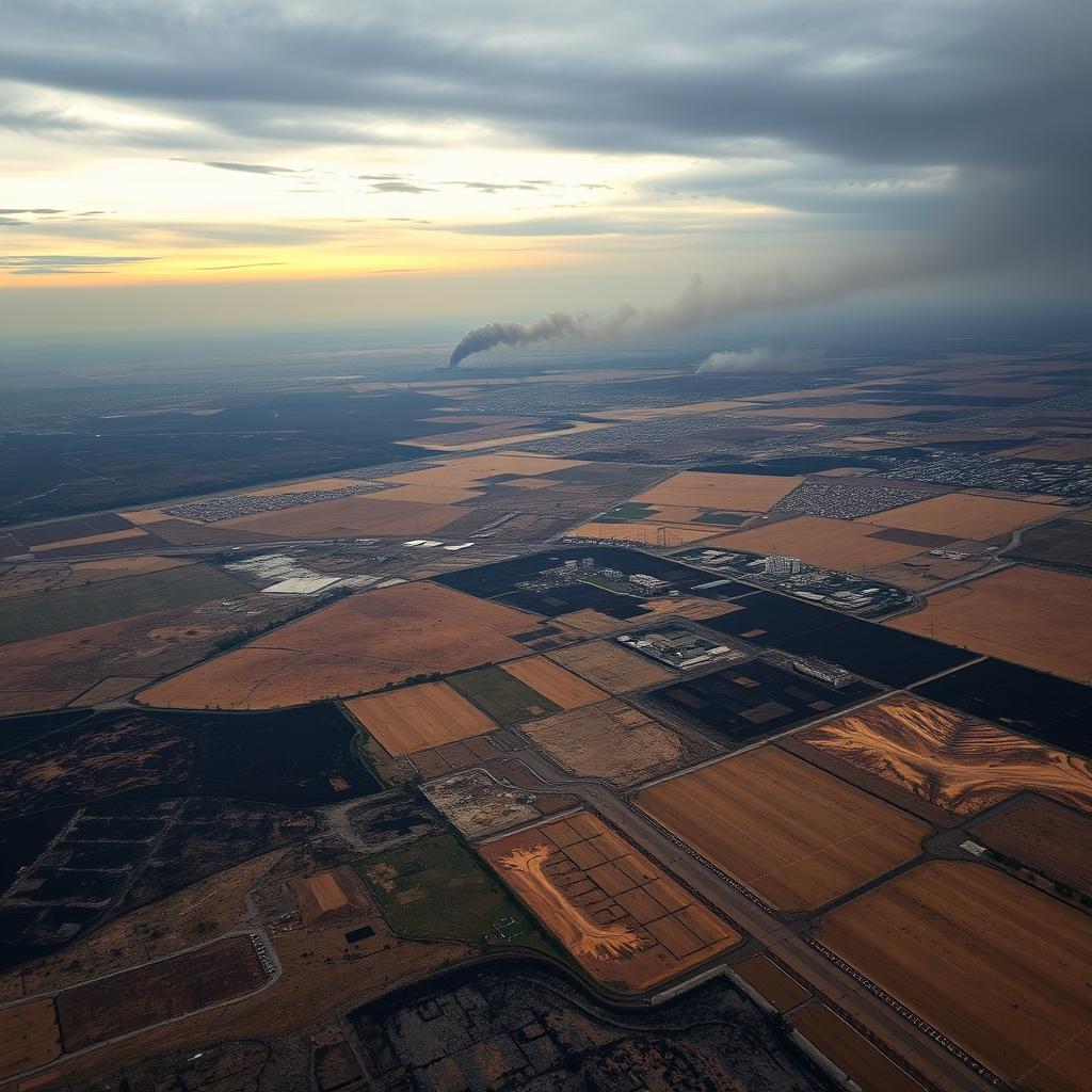 An aerial view capturing the devastating impact of war on the landscapes of Palestine and Ukraine