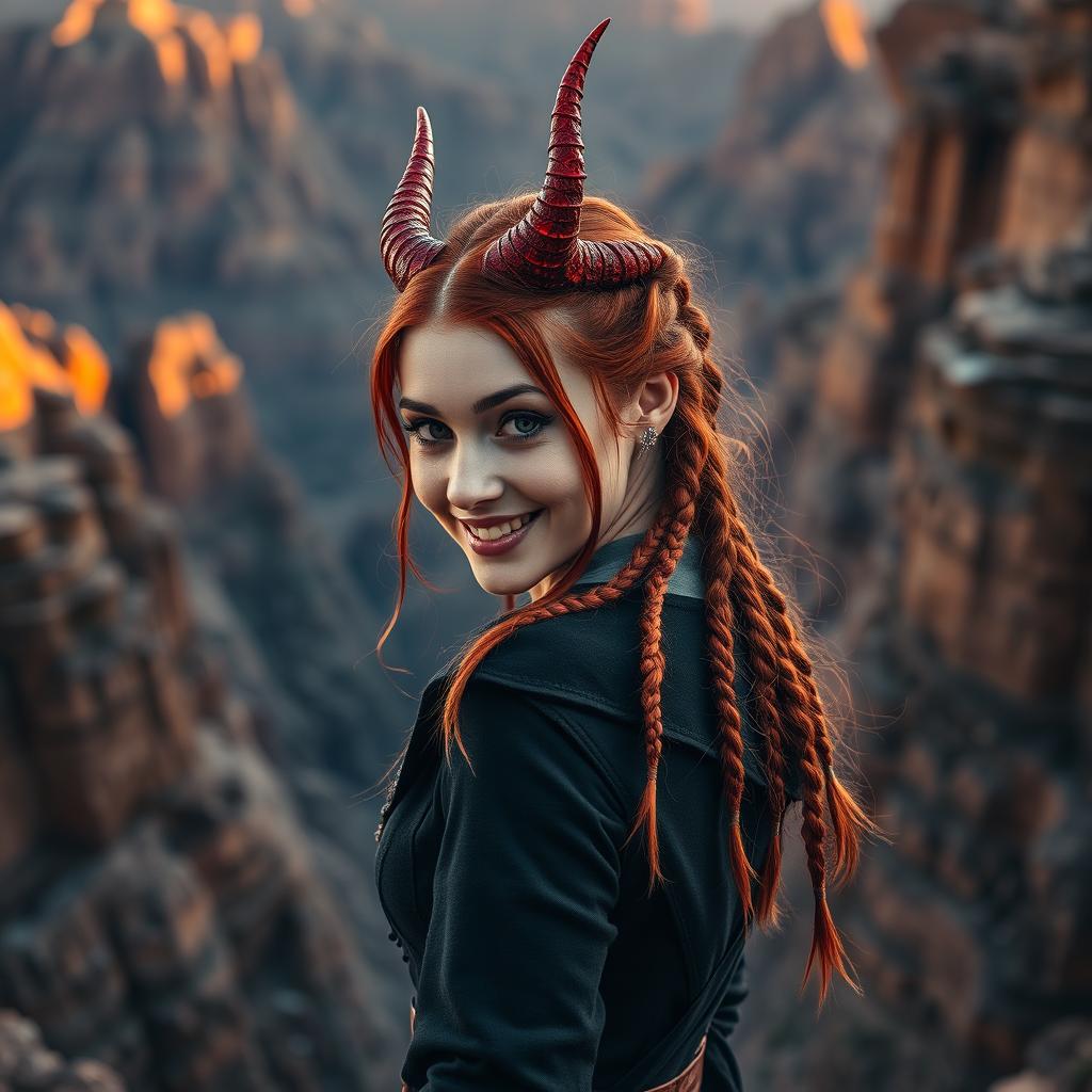 A book cover featuring a medium shot of a woman with striking red hair styled in multiple thin braids