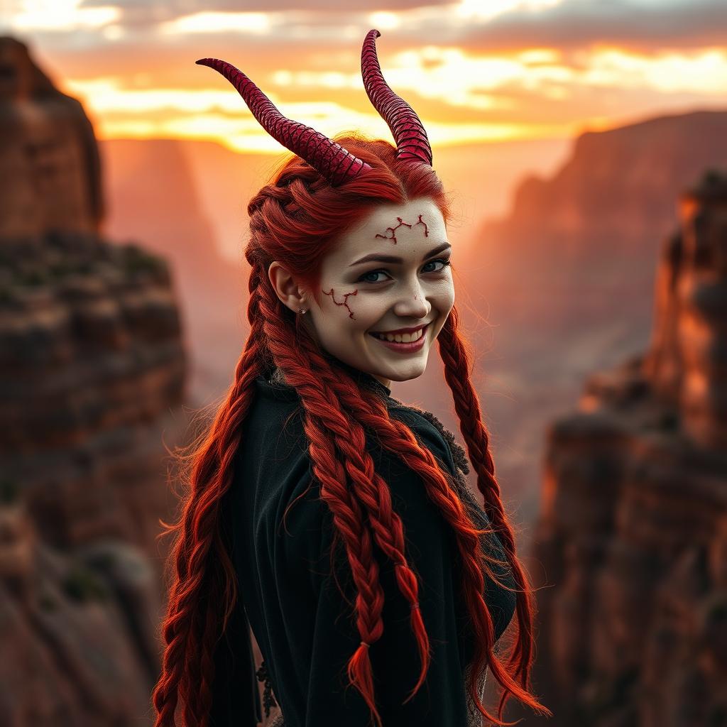 A book cover featuring a medium shot of a woman with vibrant red hair styled in multiple thin braids
