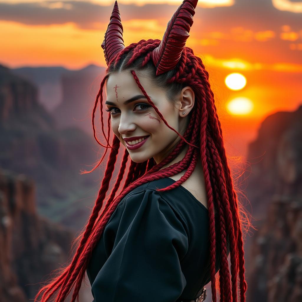 A captivating book cover featuring a medium shot of a woman with vibrant red hair intricately styled into numerous thin braids