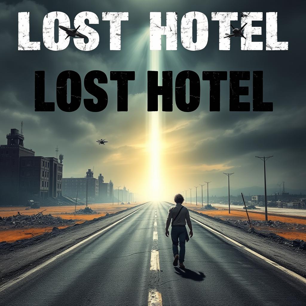 A dystopian landscape depicting a world where freedom is lost, featuring a solitary figure walking along a desolate road that stretches into the horizon