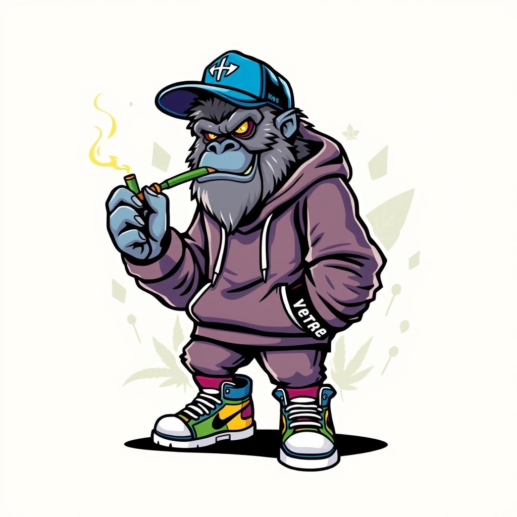 A cool yeti with a laid-back demeanor, designed as a logo for a weed shop