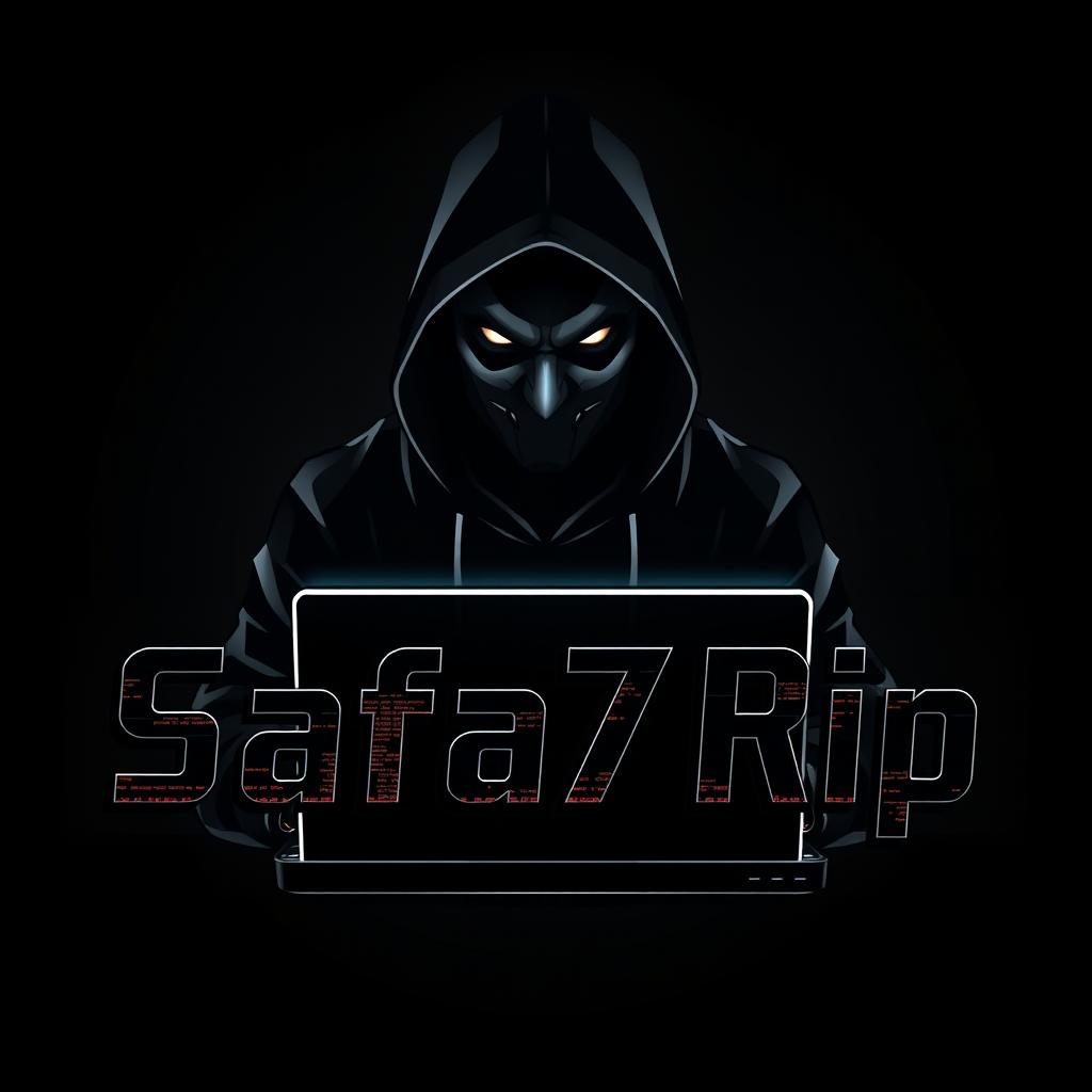 A dark and imaginative logo featuring a mysterious hacker wearing a black hoodie, shadowed face, and intense gaze