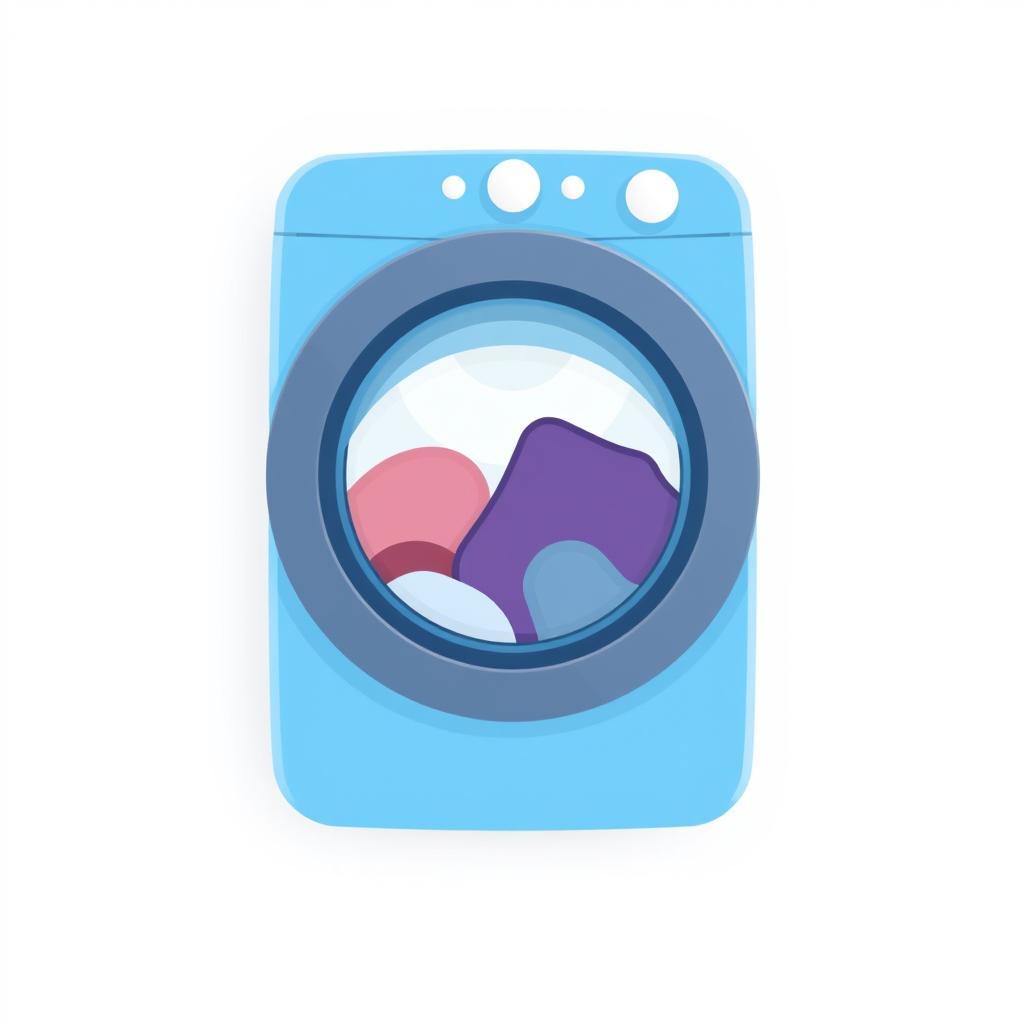 A minimalist laundry icon, featuring a washing machine with a simple circular design