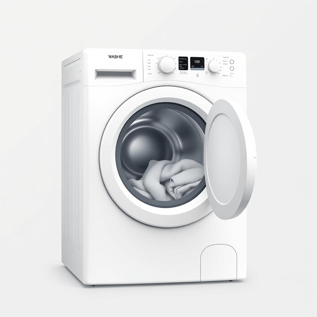 A sleek minimalist washing machine icon featuring an open door, showcasing a clean and modern design