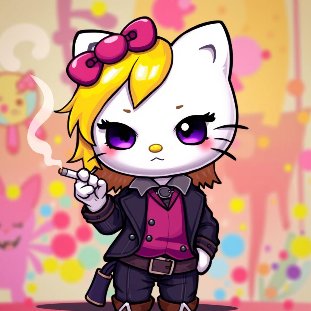 A cute character resembling Hello Kitty, but with bright yellow hair instead of traditional white