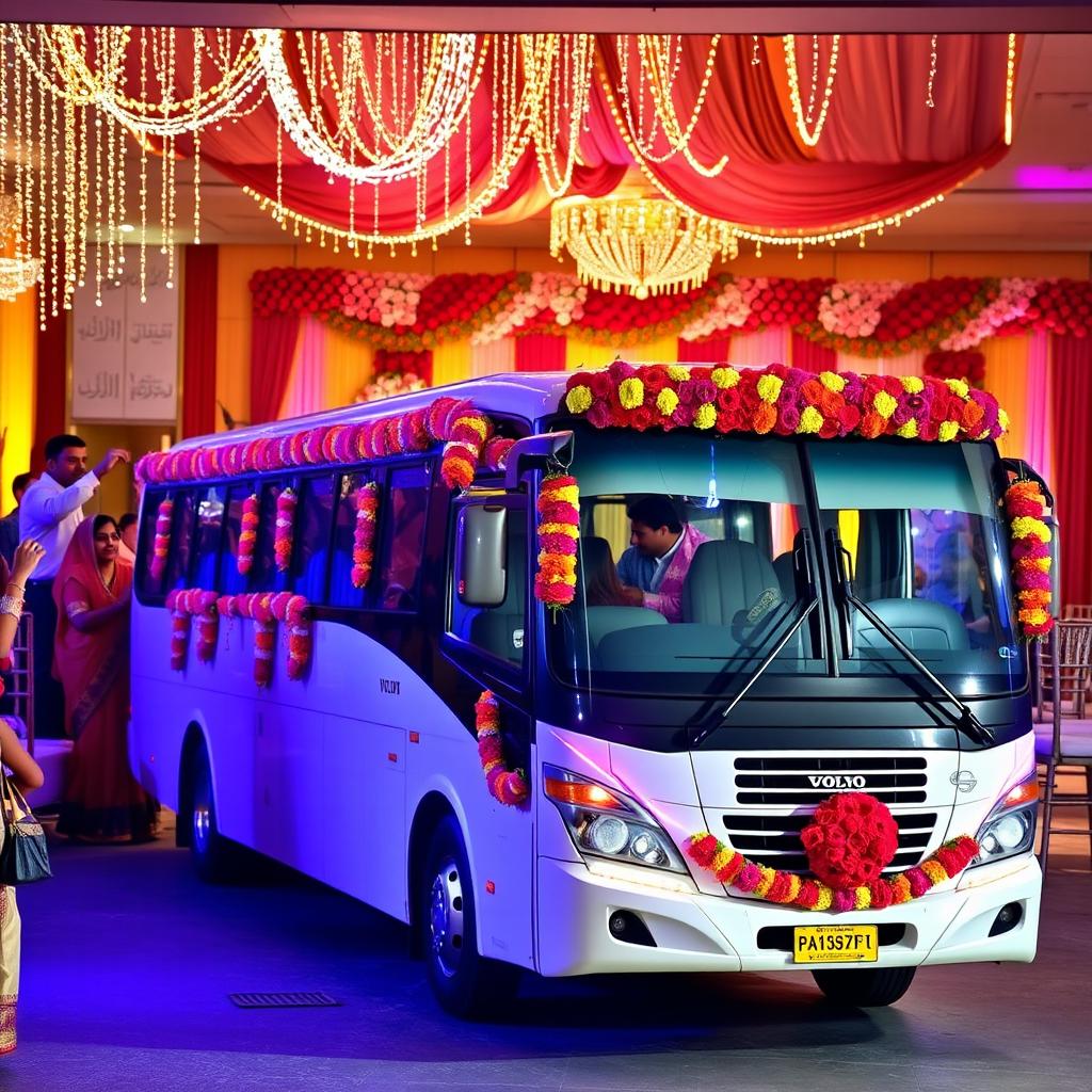 An Indian wedding scene filled with joy and excitement, featuring people dancing joyfully in colorful traditional attire