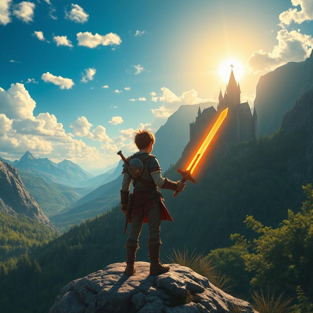 An adventurous scene depicting a lost hero embarking on a journey in a mystical world