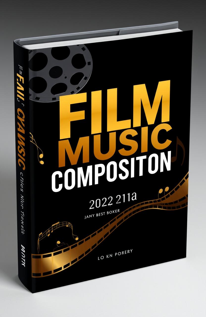 A book cover design featuring a black background, visually representing film music composition