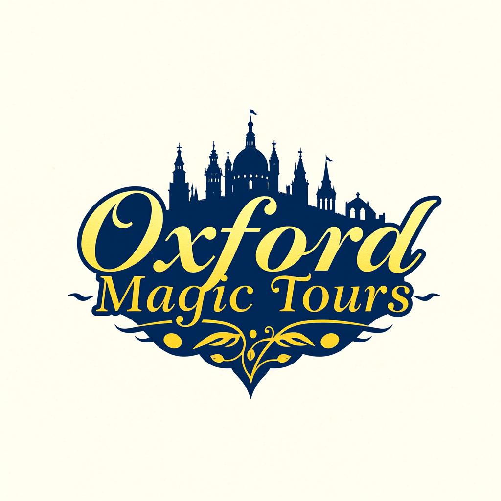 A beautiful and elegant logo design featuring the words 'Oxford Magic Tours' in a stylish, flowing font