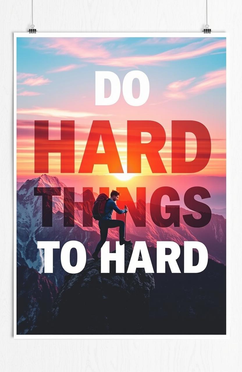 A motivational poster with the phrase “Do Hard Things” in bold, inspiring typography