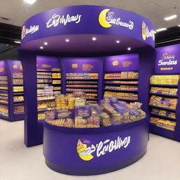 A supermarket stand for Cadbury chocolate with a Ramadan and Islamic-inspired theme titled 'Sweet Celebrations: Cadbury's Ramadan Delights'.