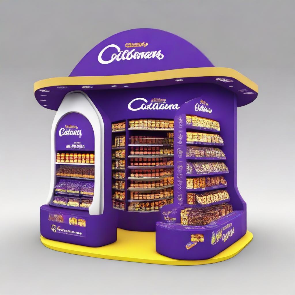 A supermarket stand for Cadbury chocolate with a Ramadan and Islamic-inspired theme titled 'Sweet Celebrations: Cadbury's Ramadan Delights'.