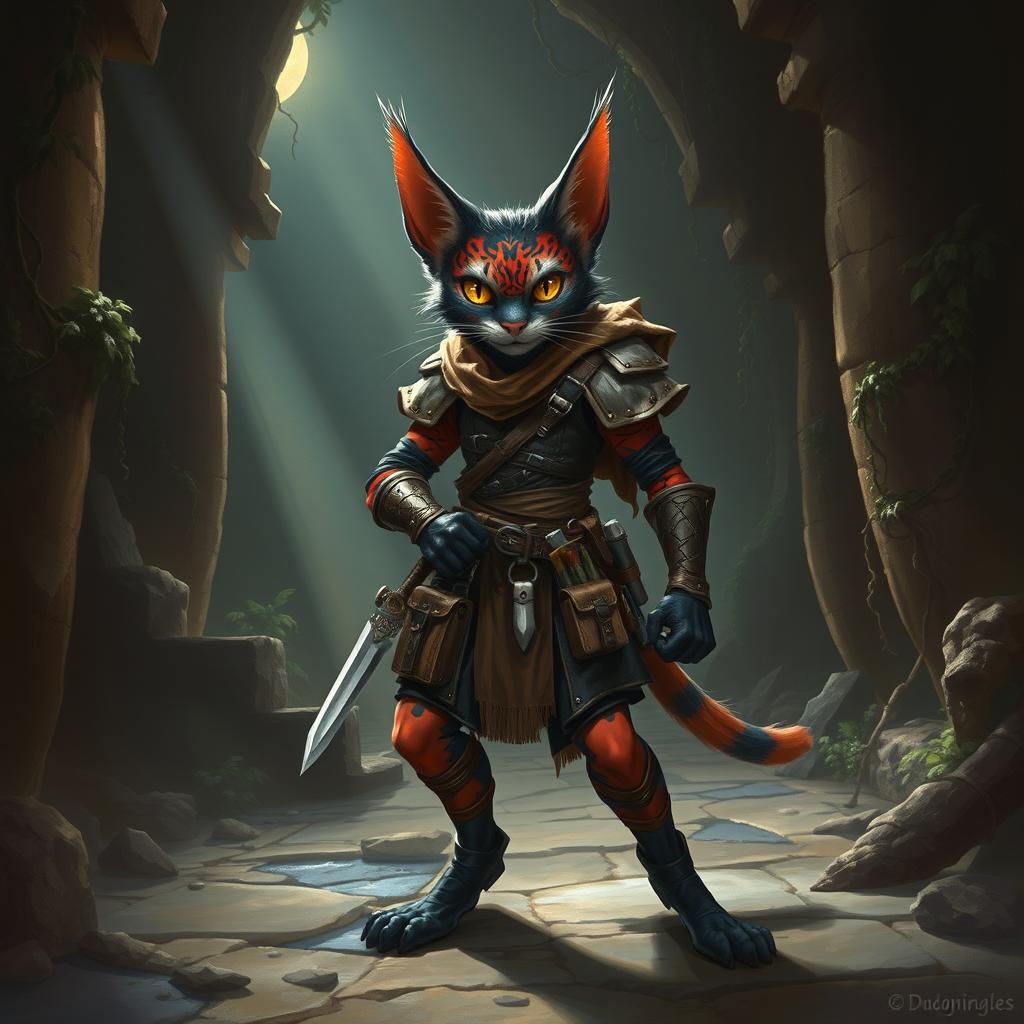 A captivating Dungeons & Dragons scene featuring a Tabaxi rogue