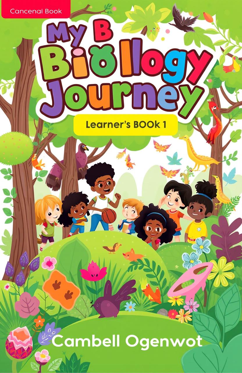 A vibrant and engaging book cover design for 'My Biology Journey Learner's Book 1' by Campbell Ogenrwot