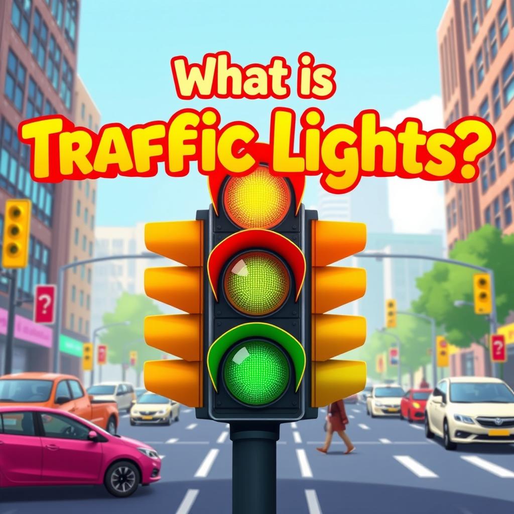 A striking and colorful YouTube thumbnail for a video titled 'What is Traffic Lights'