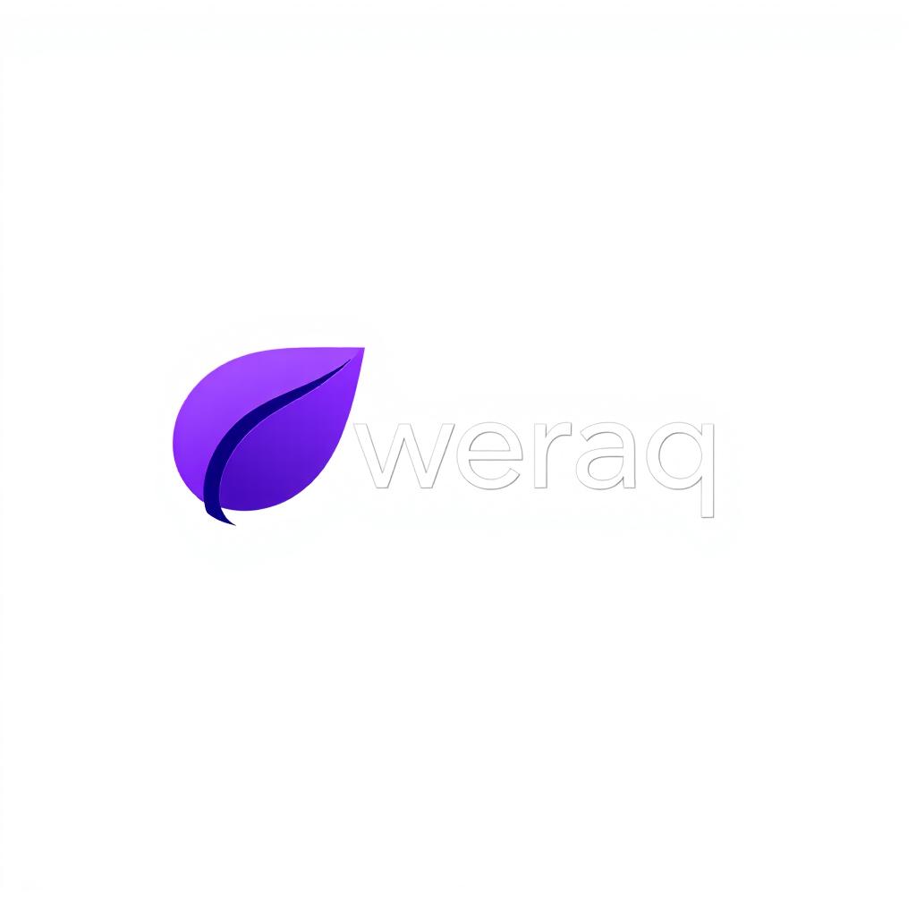 A 2D design featuring a stylized leaf, creatively integrated with the logo text "weraq" prominently displayed in bold, modern typography