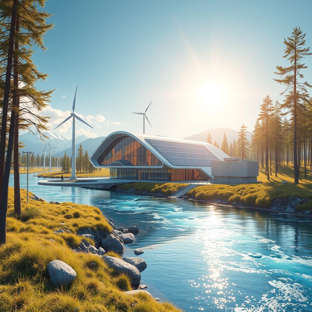 Design a modern vision of the future set against the stunning backdrop of Siberian nature in summer
