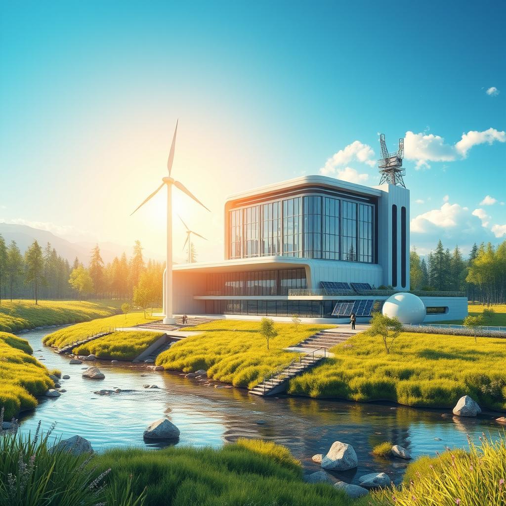 Create a modern design of the future set against the lush summer backdrop of Siberian nature