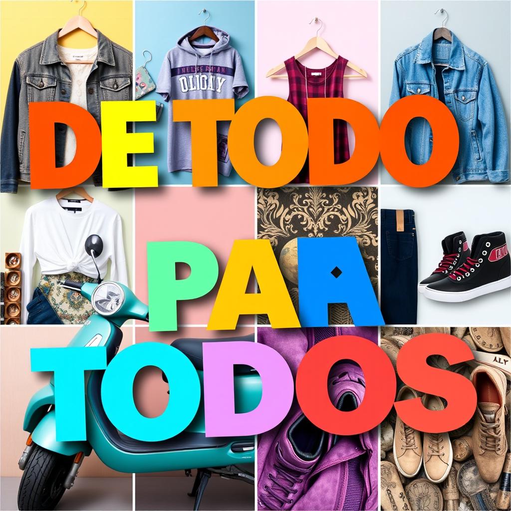 A vibrant Facebook cover image featuring the phrase 'DE TODO PARA TODOS' prominently displayed in large, bold, colorful letters