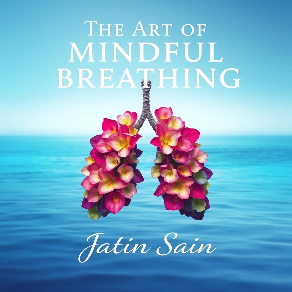 An abstract depiction of lungs formed from vibrant flower petals, symbolizing growth and vitality, set against a soft gradient background of calming sea tones like teal and blue