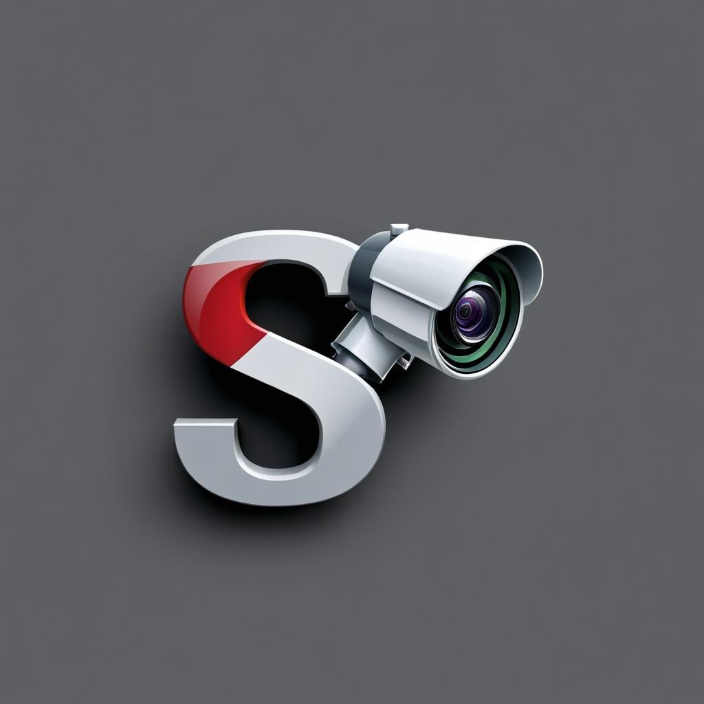 Sleek Modern Logo Design with 'S' and 'R' Integrated with a Security Camera