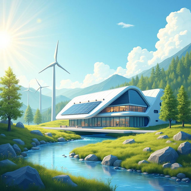 Develop a contemporary design vision of the future against the beautiful backdrop of Siberian nature in summer