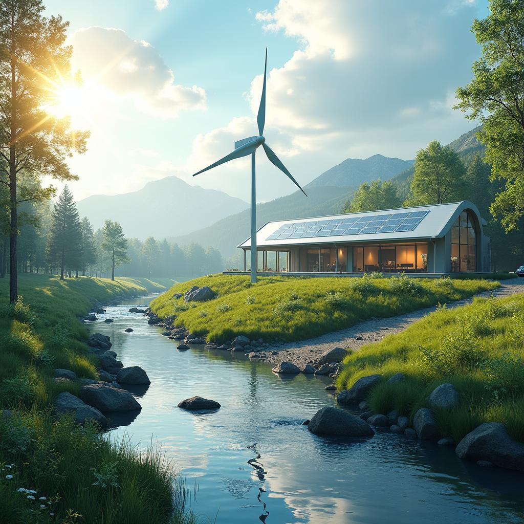 Design a modern vision of the future featuring a small futuristic building set against the vibrant summer scenery of Siberian nature